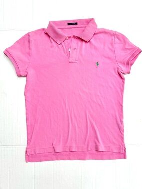 Ralph Lauren Pink Tee with Green Pony Slim Fit